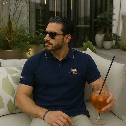 Men's Polo Shirt Short Sleeve Contrast Collar Embroidered