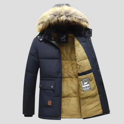 Men's Winter Parka Removable Hood Waterproof Black