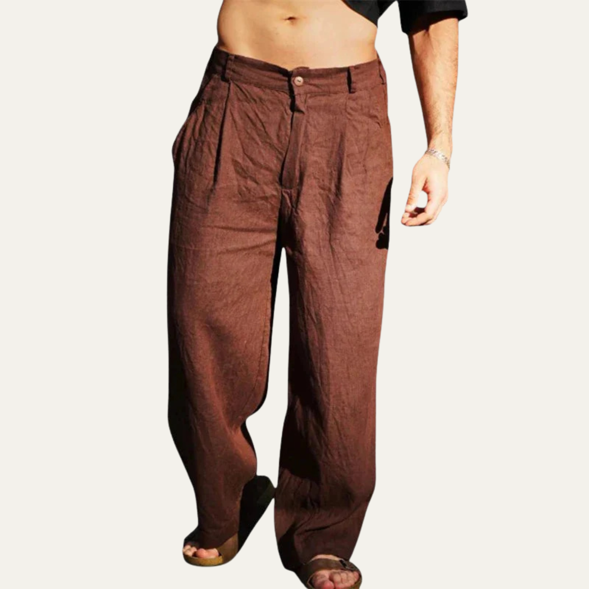 Men's Linen Casual Pants Relaxed Fit Beige