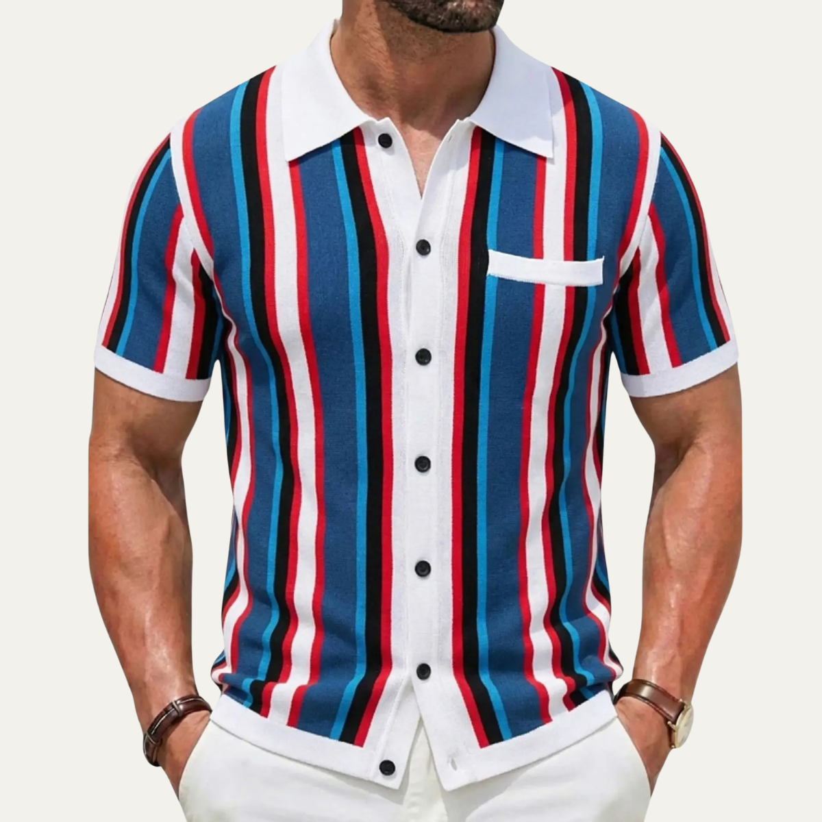 Men's Striped Knit Polo Shirt