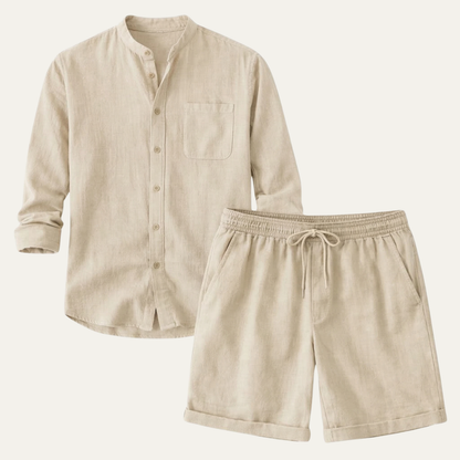 Men's Cotton Linen Shirt And Shorts Set