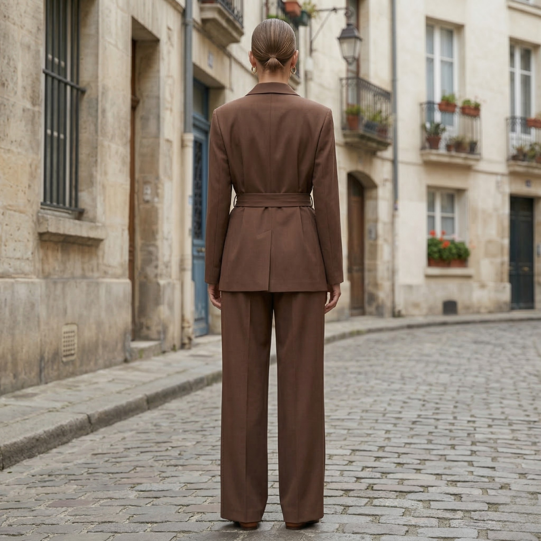 Women’s Blazer Suit Belted Tailored Two Piece Pants Set