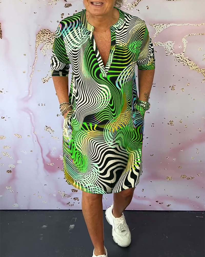 Women's V-Neck Mini Dress Colorful