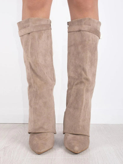 Chic Women's High Heel Leather Knee Boots with Buckle