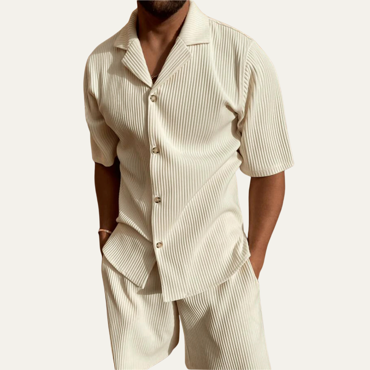 Men's Corduroy Shirt And Shorts Set