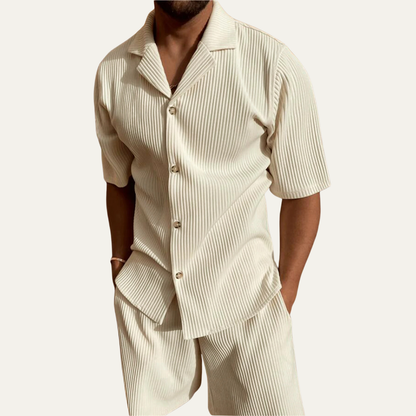 Men's Corduroy Shirt And Shorts Set