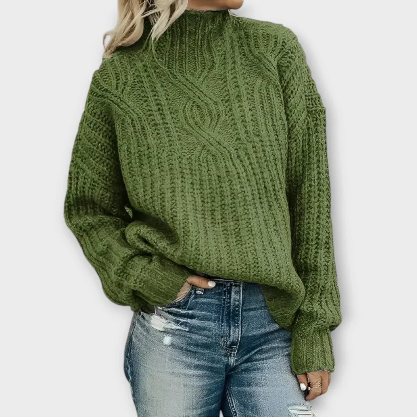 Women's Cable Knit Sweater Ribbed Trim