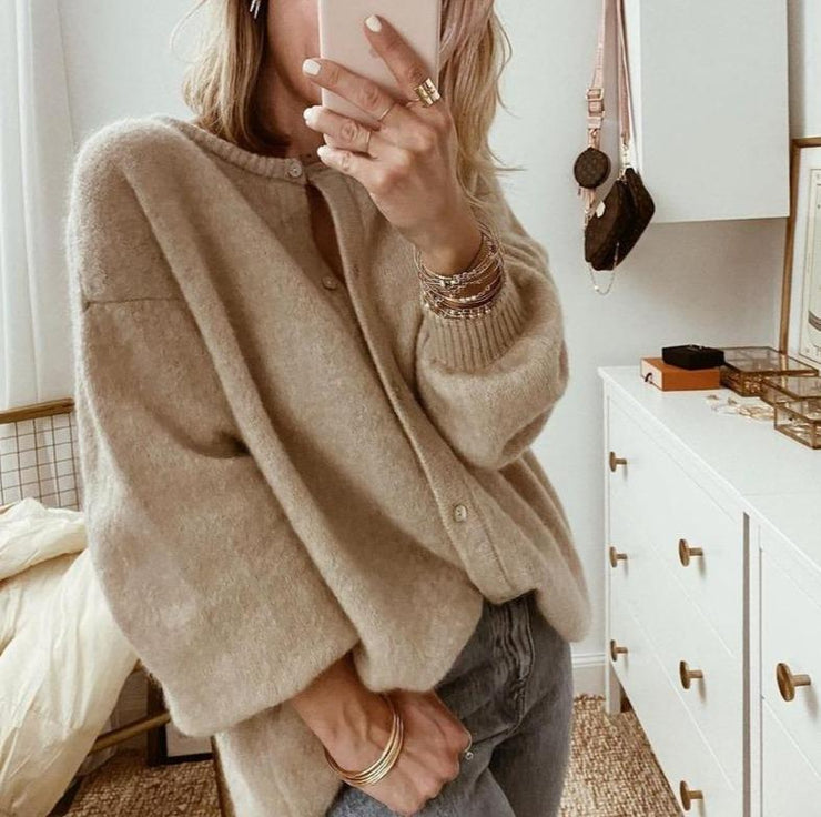 Women's Oversized Cardigan Soft Knit Drop Shoulder Beige