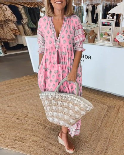 Women's Printed V-Neck Dress