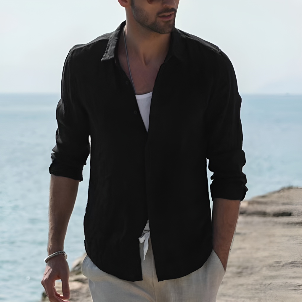 Linen Shirt Turn-Down Collar Vintage Style