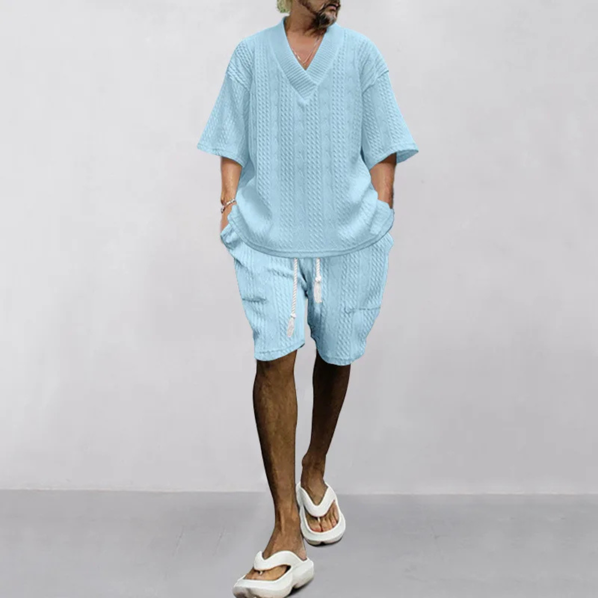 Men's Summer Knit Polo Shirt And Shorts Set