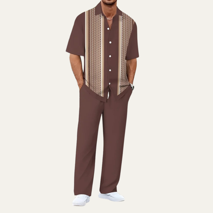 Men's Striped 2 Piece Suit Set Shirt Pants Lightweight