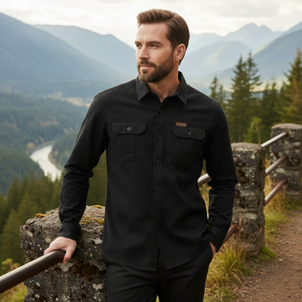 Men's Soft Cargo Shirt Multi Pocket Solid Color