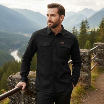Men's Soft Cargo Shirt Multi Pocket Solid Color