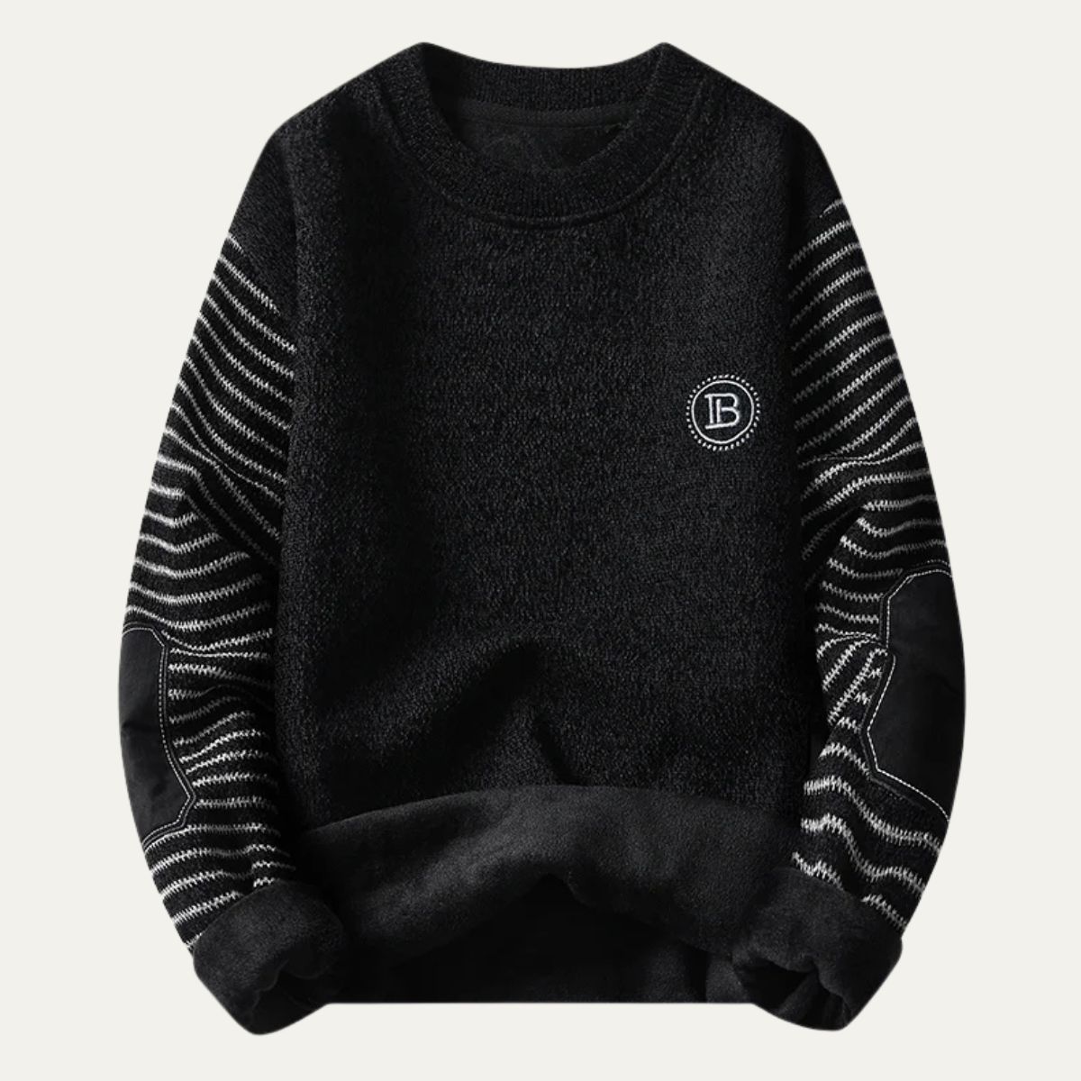 Men's Winter Fleece Sweater Striped Sleeves