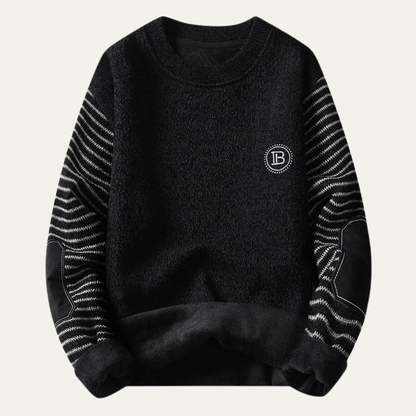 Men's Winter Fleece Sweater Striped Sleeves