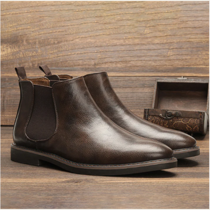 Men's Leather Ankle Boots Slip On Black