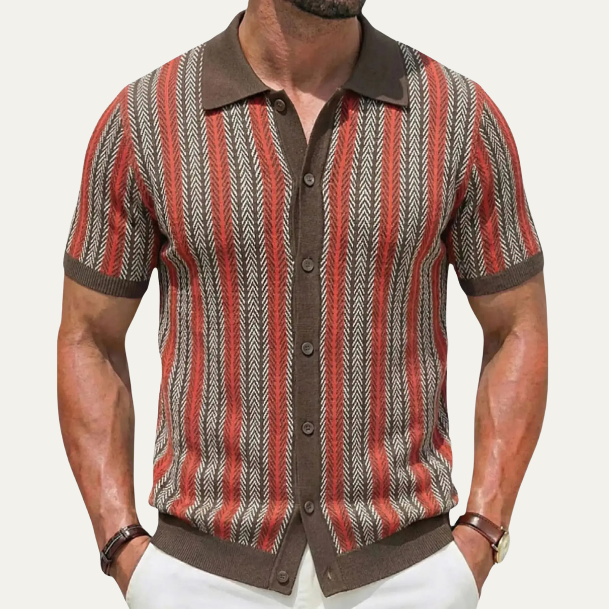 Men's Striped Polo Shirt Lightweight Knit