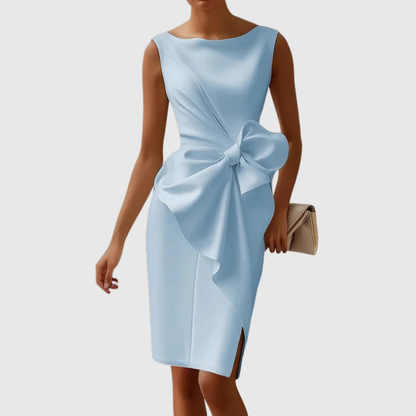 Women's Sleeveless Midi Dress Boat Neck Bow Detail