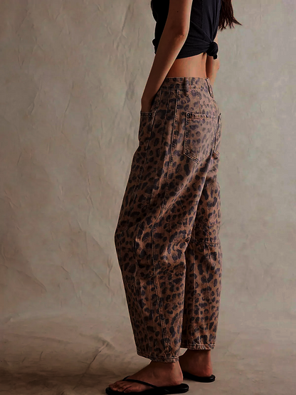 Women's Leopard Print Barrel Jeans