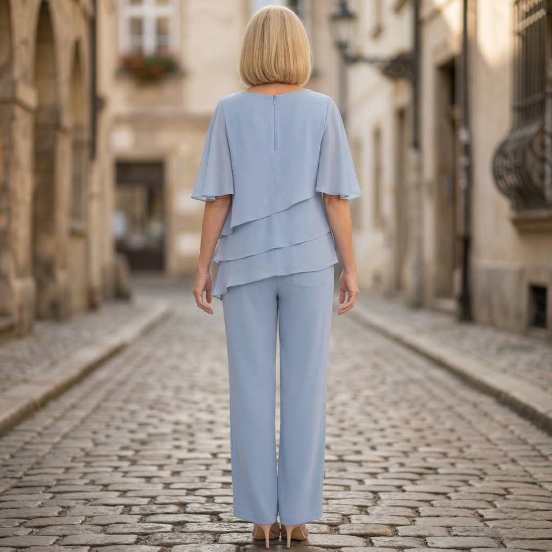 Women’s Chiffon Pant Suit Elegant Two Piece Set Formal Wedding Guest Outfit