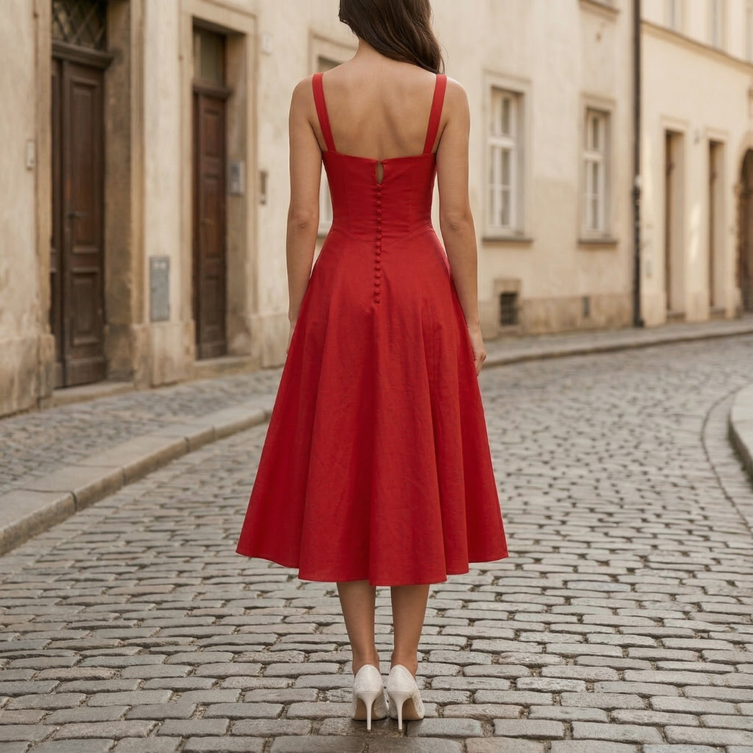 Women’s Line Midi Dress Square Neck Corset Summer Dress