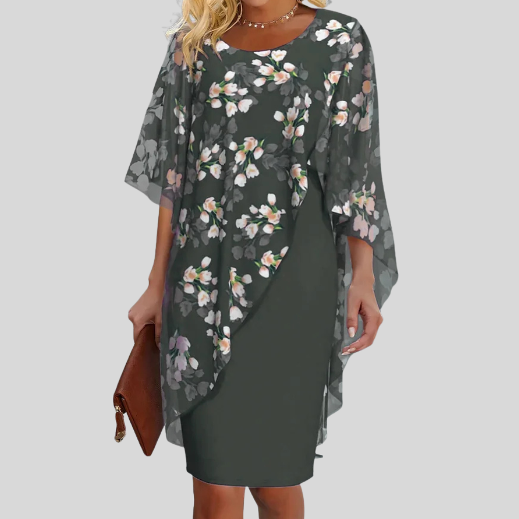 Women's Floral Chiffon Dress Elegant Print