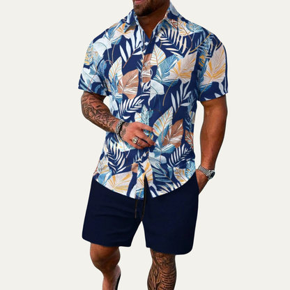 Men's Tropical Shirt And Shorts Set Casual