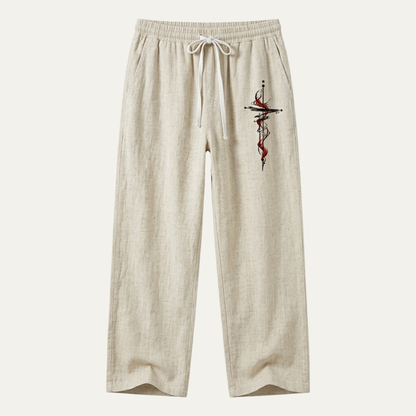 Men's Linen Wide Leg Pants Lightweight Relaxed Fit Beige