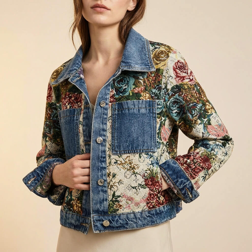 Beautiful Flower Embroidered Jeans Jacket