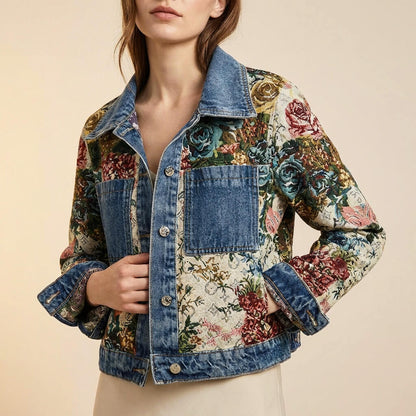 Beautiful Flower Embroidered Jeans Jacket