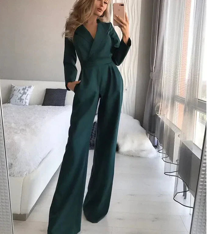 Women's Long Sleeve Jumpsuit Elegant Black - VibreMode