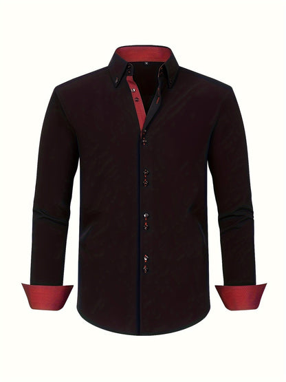 Men's Long Sleeve Button Down Shirt Contrast Trim