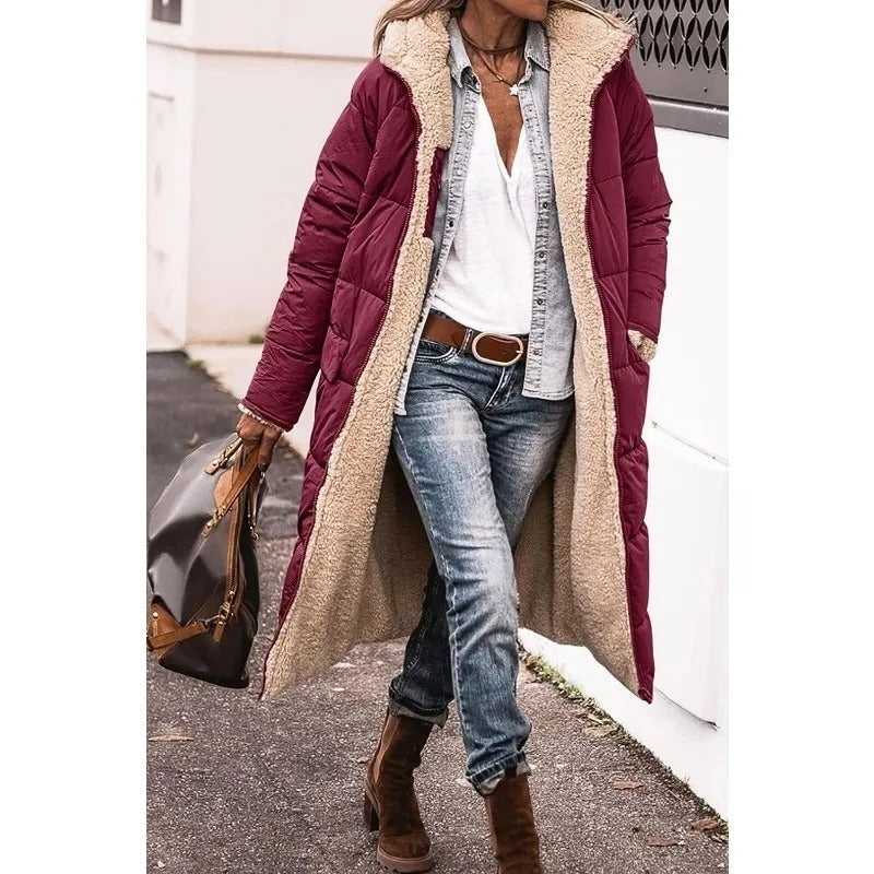 Women's Longline Puffer Jacket Sherpa Lining