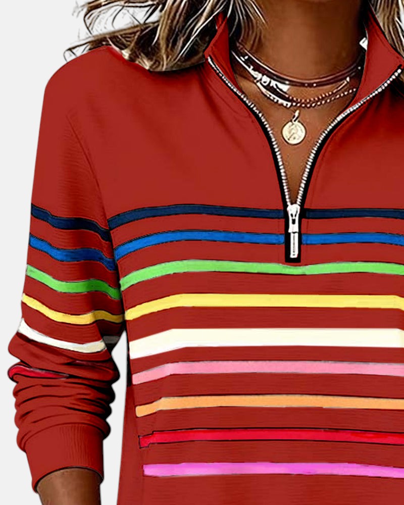 Rainbow Striped Zip Sweatshirt
