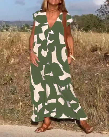 Women's Abstract Print Maxi Dress Lace Flowy