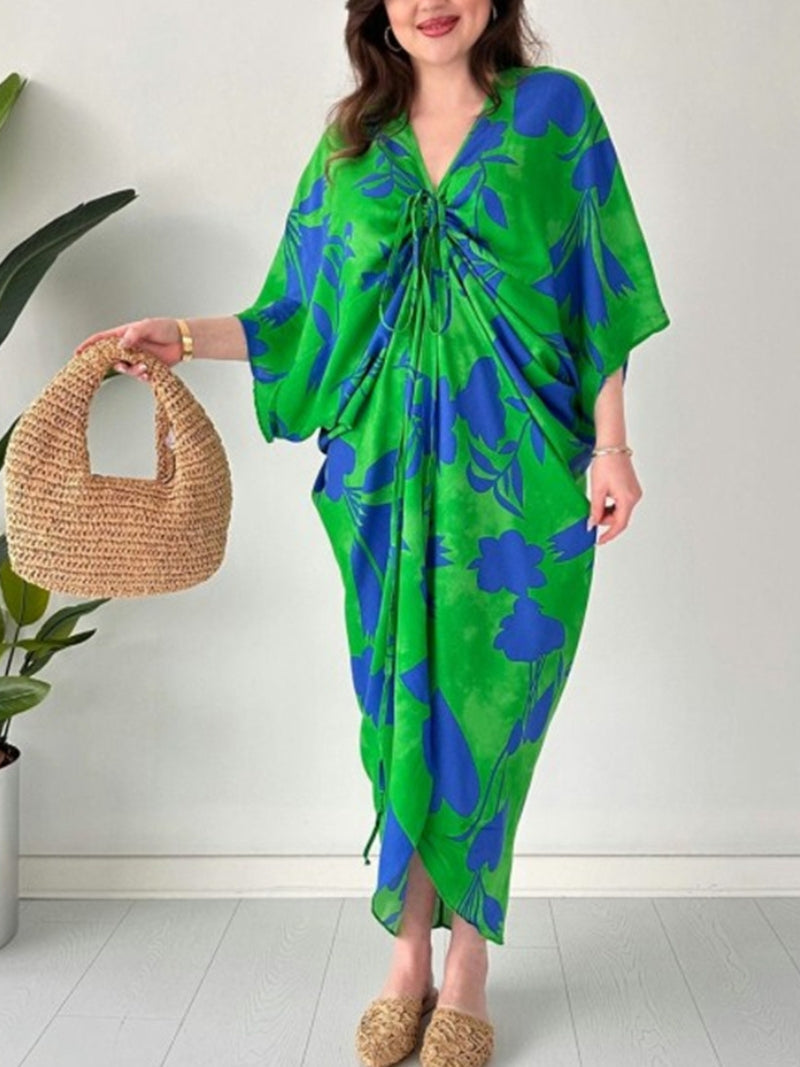 Trendy Print Relaxed Fit V Neck Summer Dress