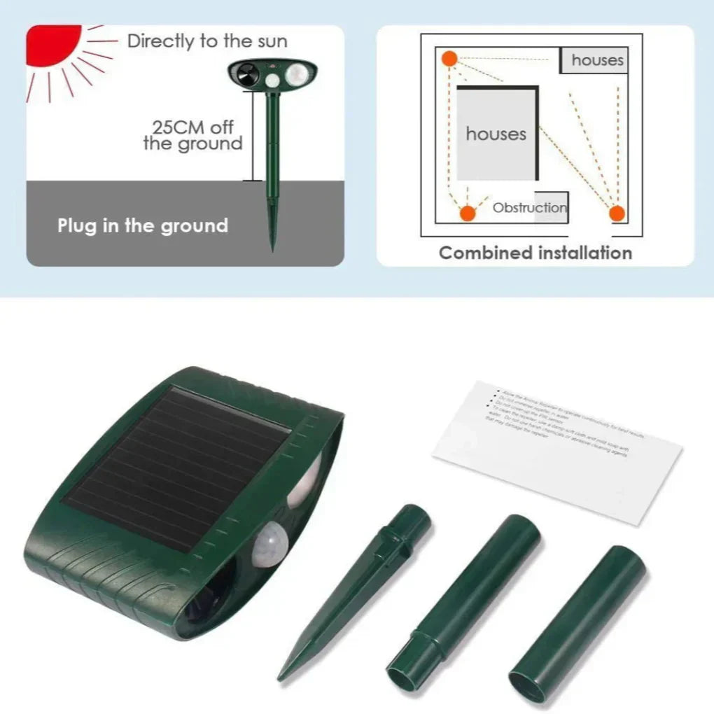 Solar Powered Ultrasonic Animal Repeller Motion Activated