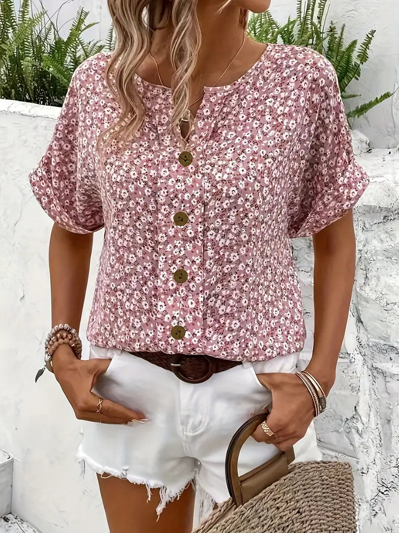 Beautiful Floral Womens Summer Blouse Top
