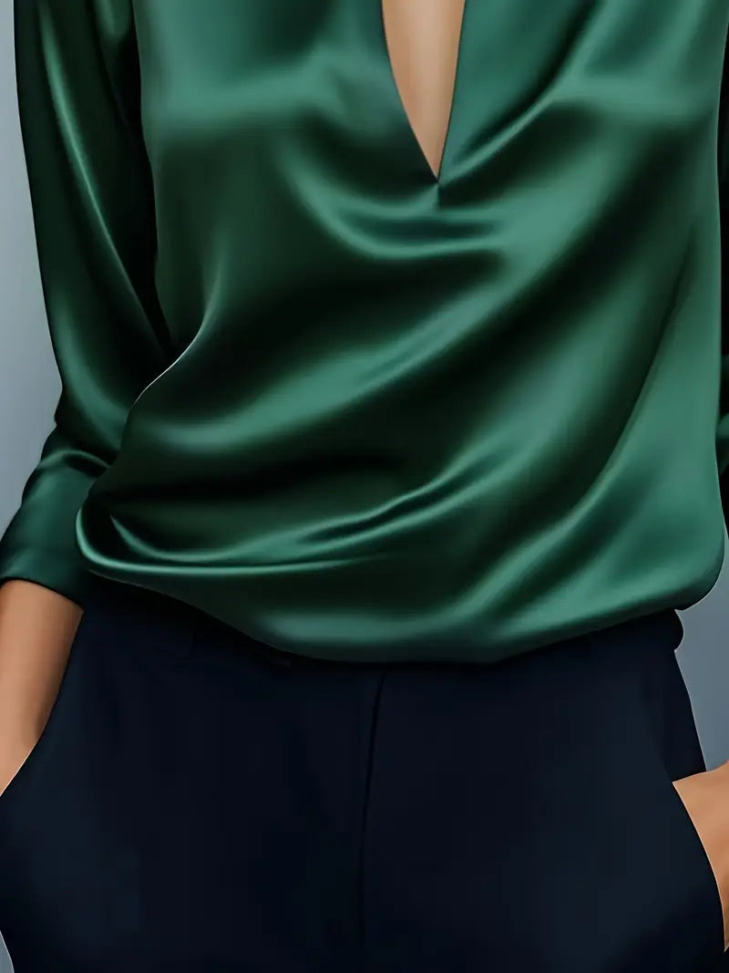 Women's Long Sleeve Blouse Draped Neck
