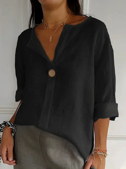 Women's V-Neck Blouse Three-Quarter Sleeves