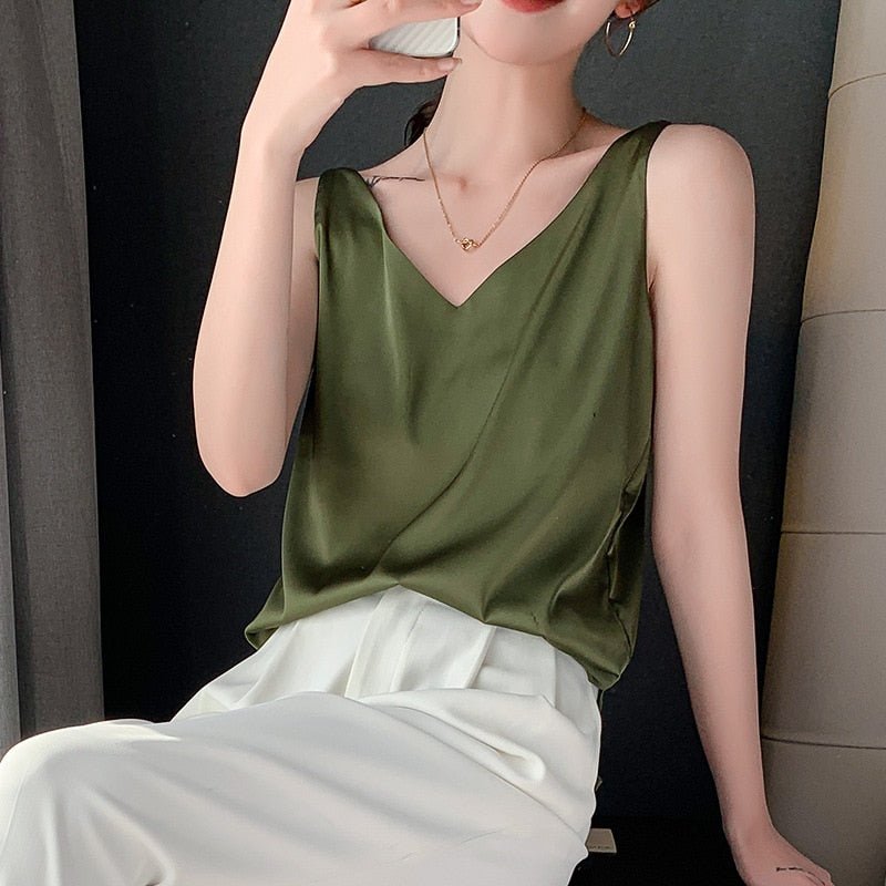 Women's Tank Sleeveless V-Neck Glossy