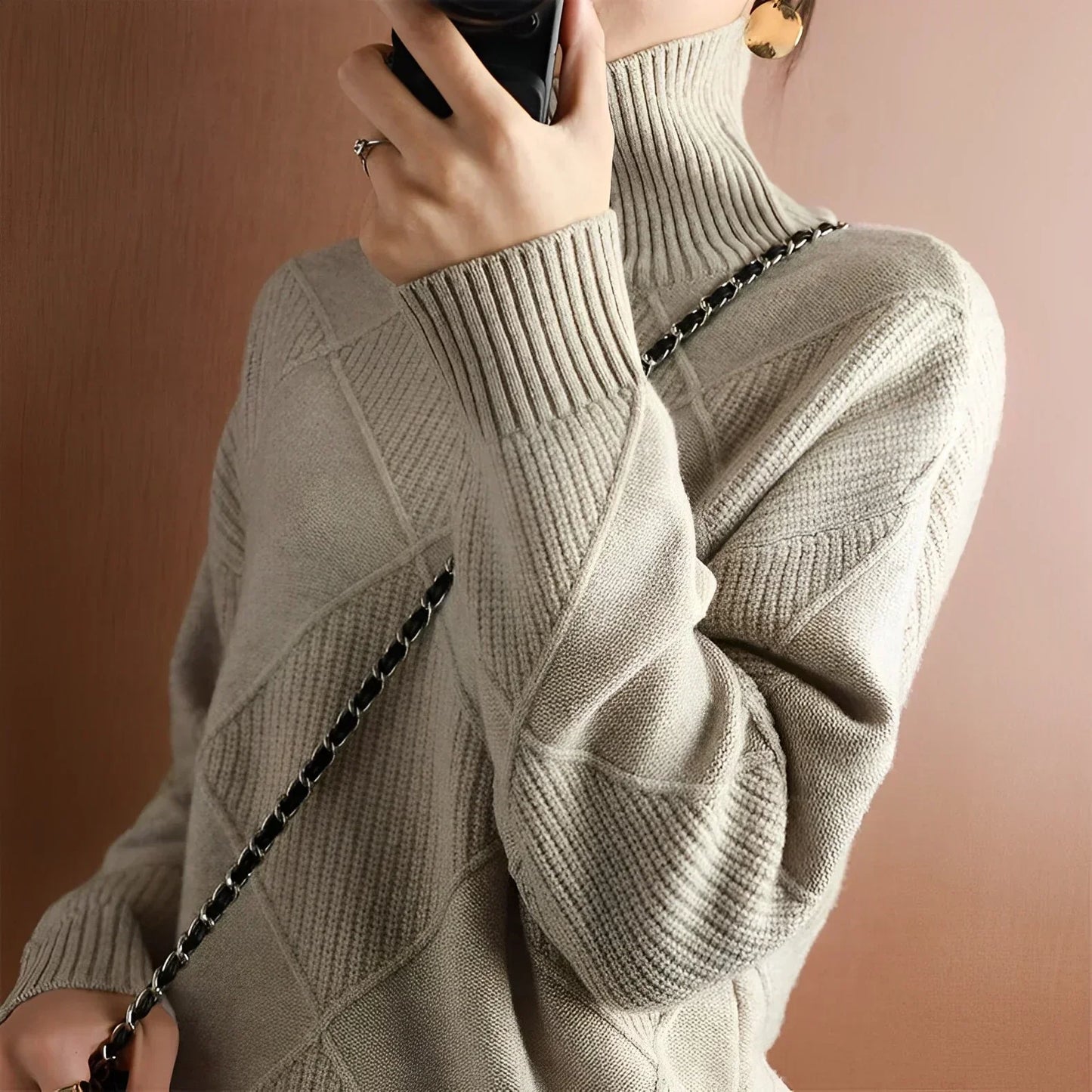 Soft Women's Cable Knit Turtleneck Sweater