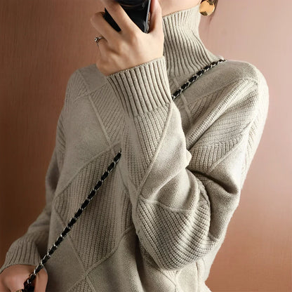 Soft Women's Cable Knit Turtleneck Sweater