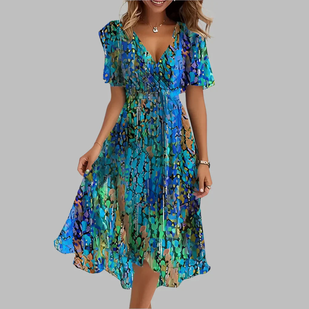 Women's Floral Midi Dress Ruched - VibreMode