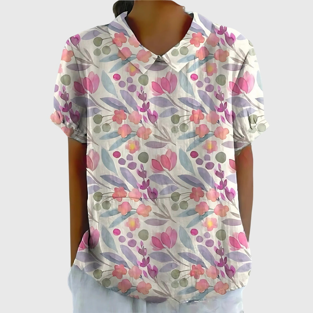Pretty Floral Short Sleeve Women's Blouse