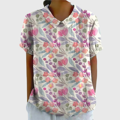 Pretty Floral Short Sleeve Women's Blouse
