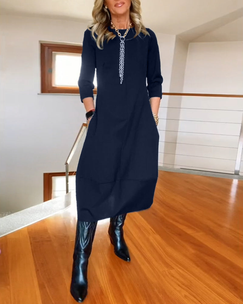 Women's Midi Dress Round Neck