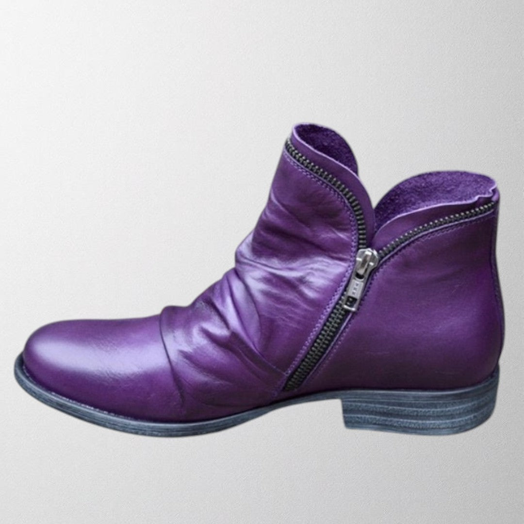 Women's Ankle Boots Rounded Toe Side Zipper - VibreMode