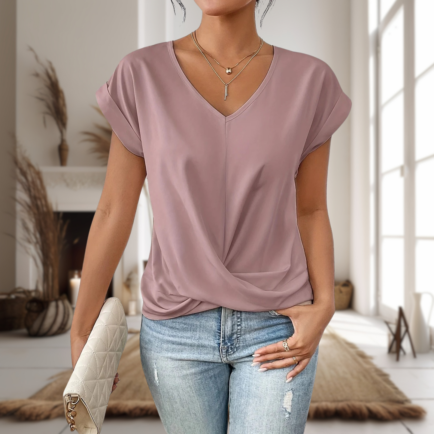 Women's V-Neck Blouse Twisted Front